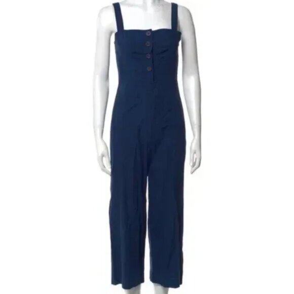 STAUD Boats At The Dock Deep Ocean Blue Buttoned Jumpsuit - Picture 3 of 15